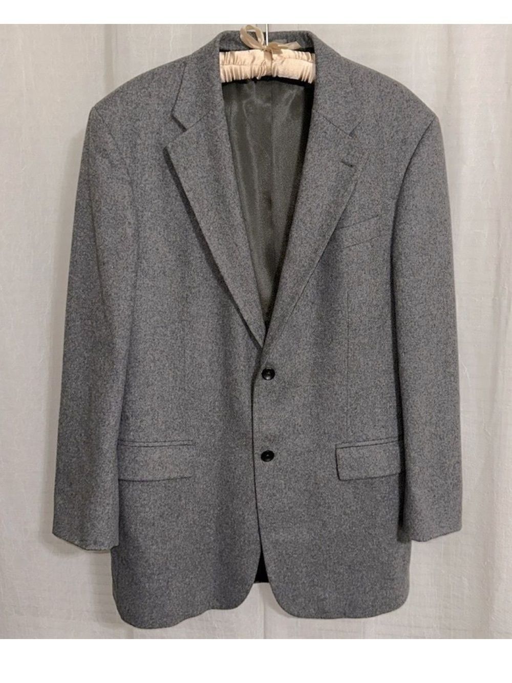 OSCAR DE LA RENTA 44L Gray Pure Wool Cashmere Blend Blazer Jacket Sport Coat